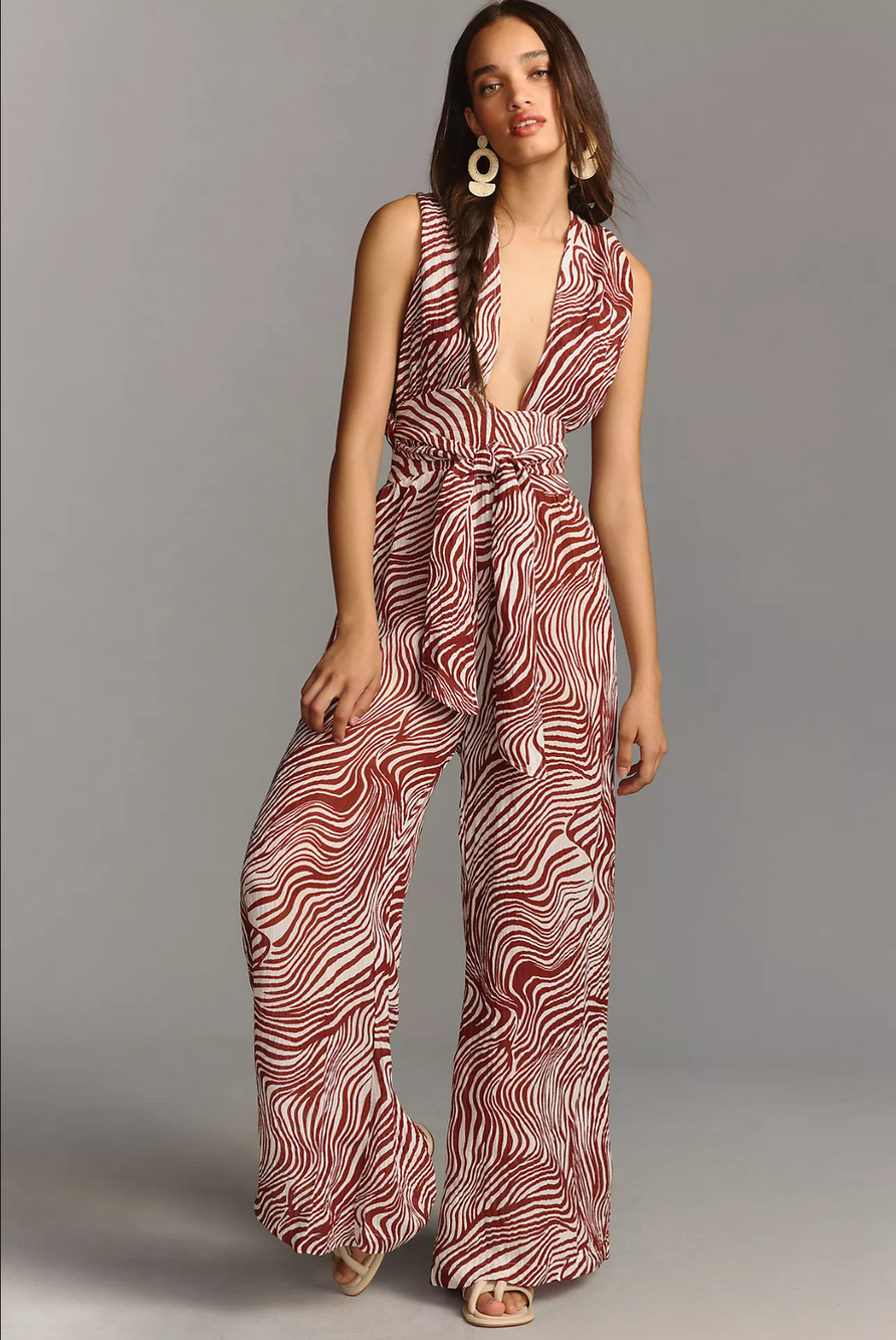 Faithfull Plunge V-Neck Wide-Leg Jumpsuit - New XL